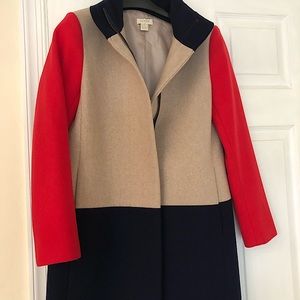 Beautiful and well maintained J. Crew Colorblock Funnel Neck Wool Coat.